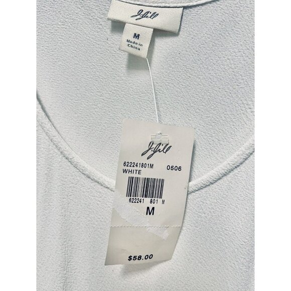 J. Jill Womens Top Medium Tank NWT $58 Solid White Asymmetrical Hem Belted Rayon - Picture 3 of 5